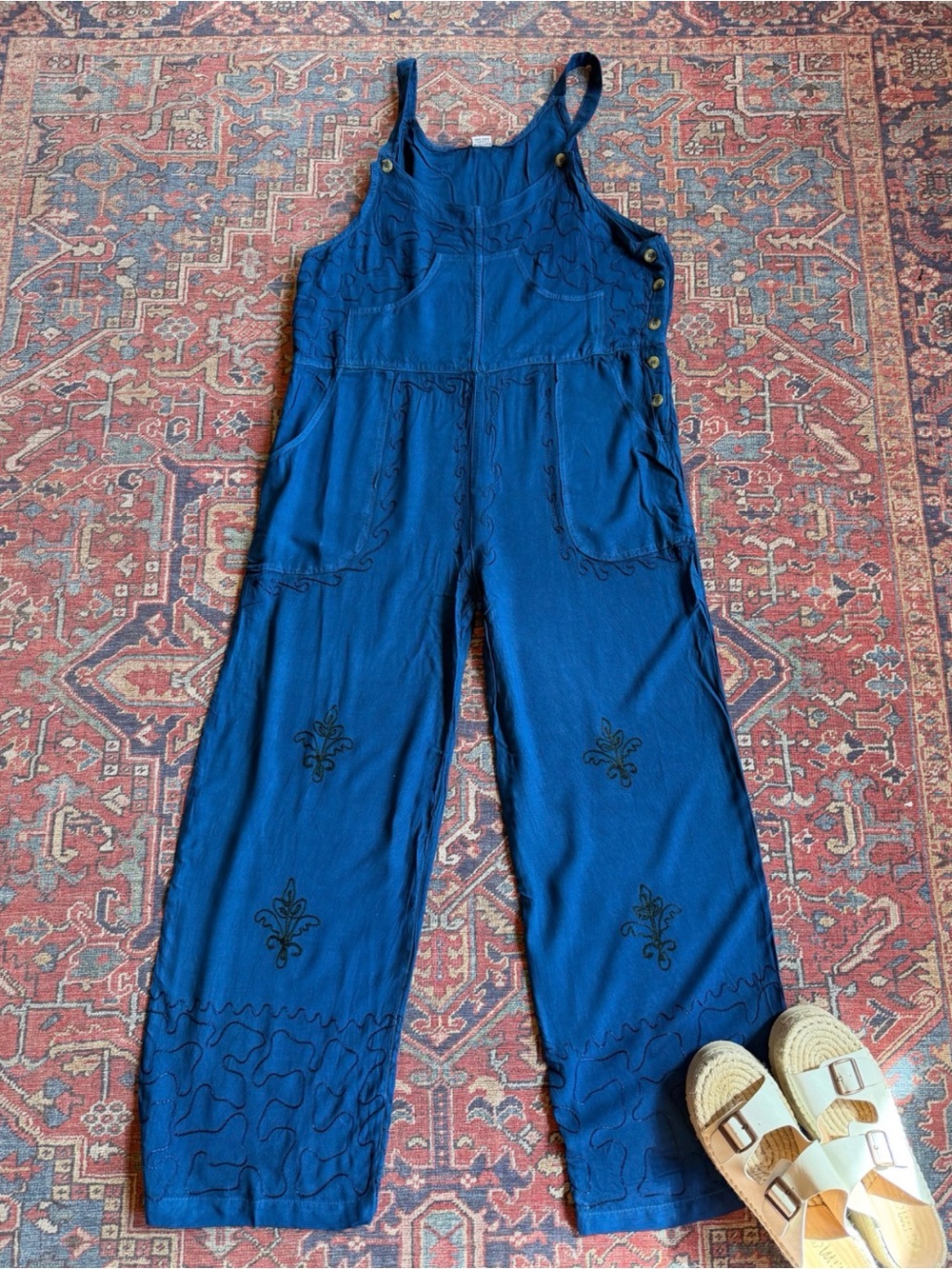 Blue Embroidered Festival Boho Overalls from Mountain Girl Clothing